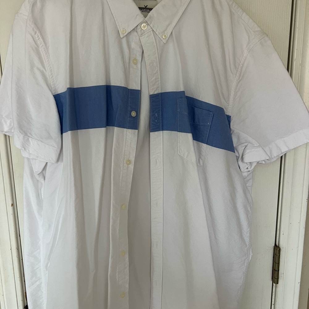 American Eagle Outfitters White Shirt with Blue Panel